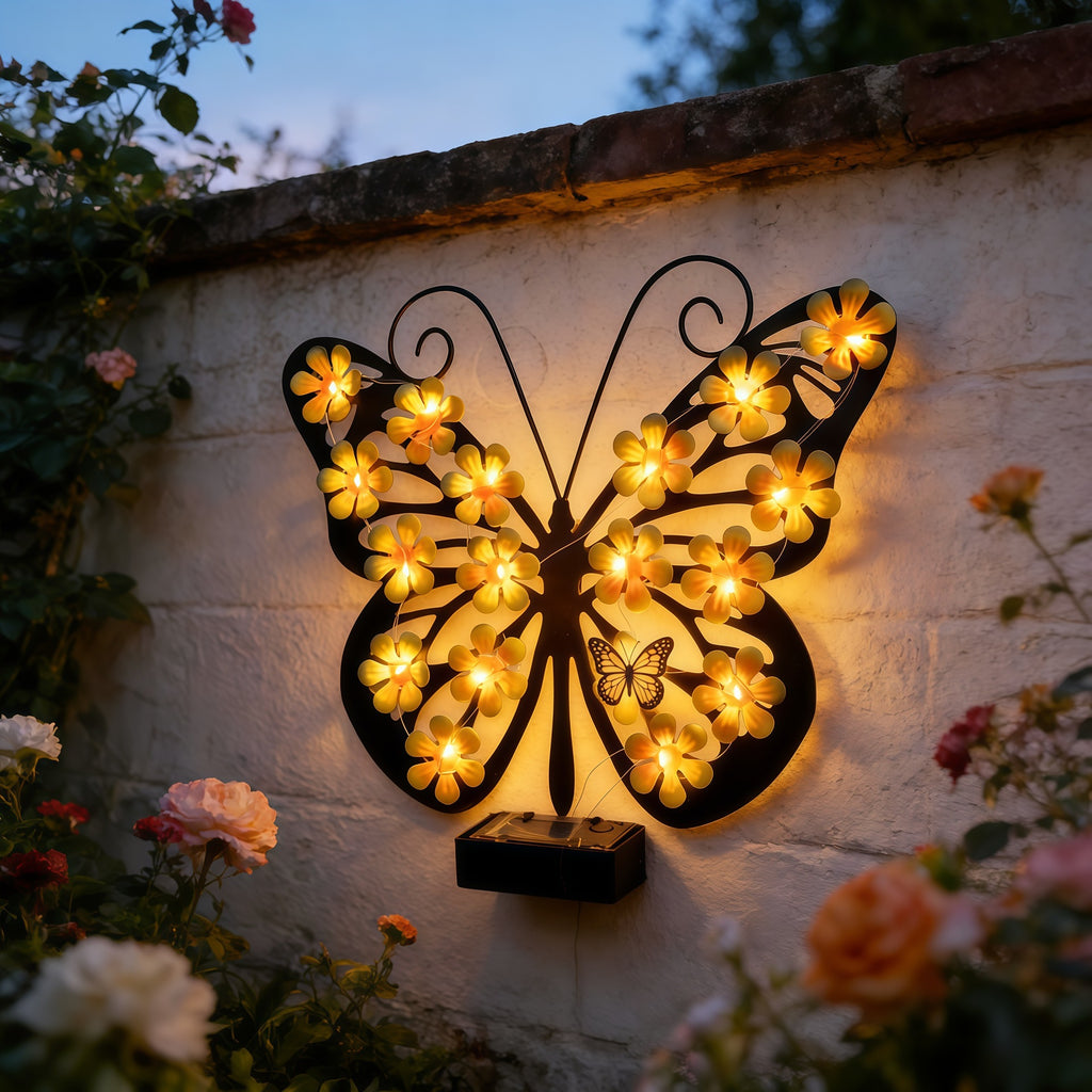 Solar Butterfly LED Garden Wall Light — Waterproof Outdoor Decor Lamp