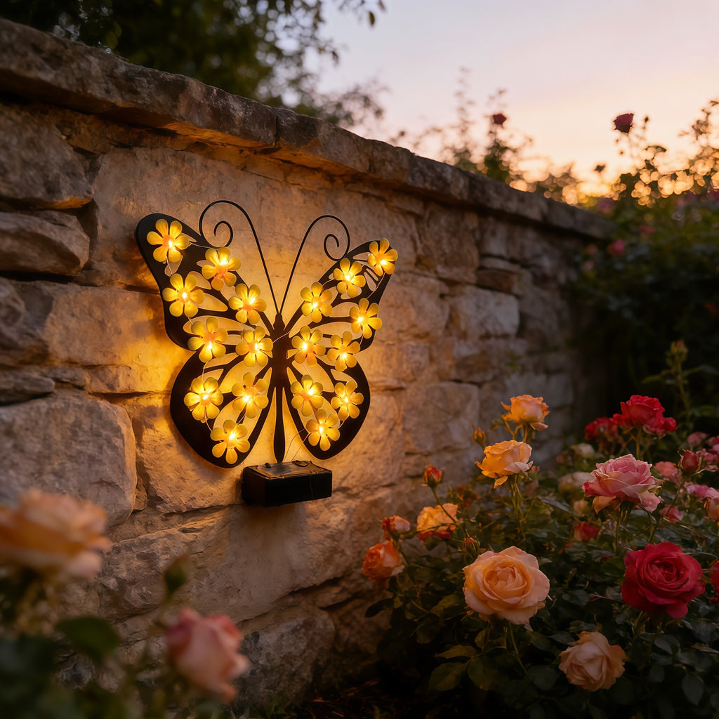 Solar Butterfly LED Garden Wall Light — Waterproof Outdoor Decor Lamp