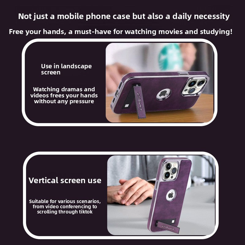 Genuine Leather iPhone Case with Stand – iPhone 11 to 16 Pro Max
