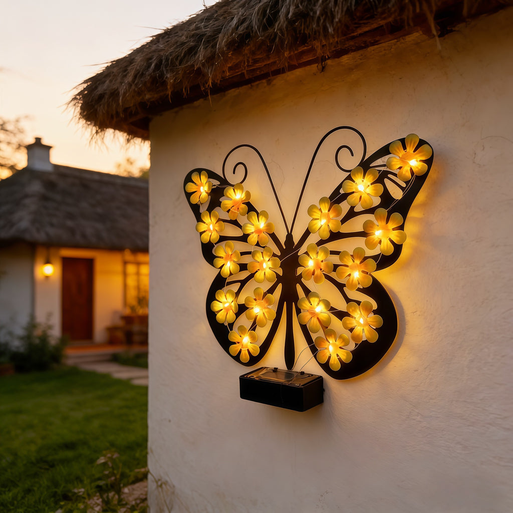 Solar Butterfly LED Garden Wall Light — Waterproof Outdoor Decor Lamp